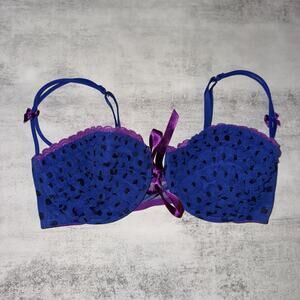 Victoria Secret Sexy Little Thing Blue Ruffle‎ Polka Dot Bra 36D Front Clasp